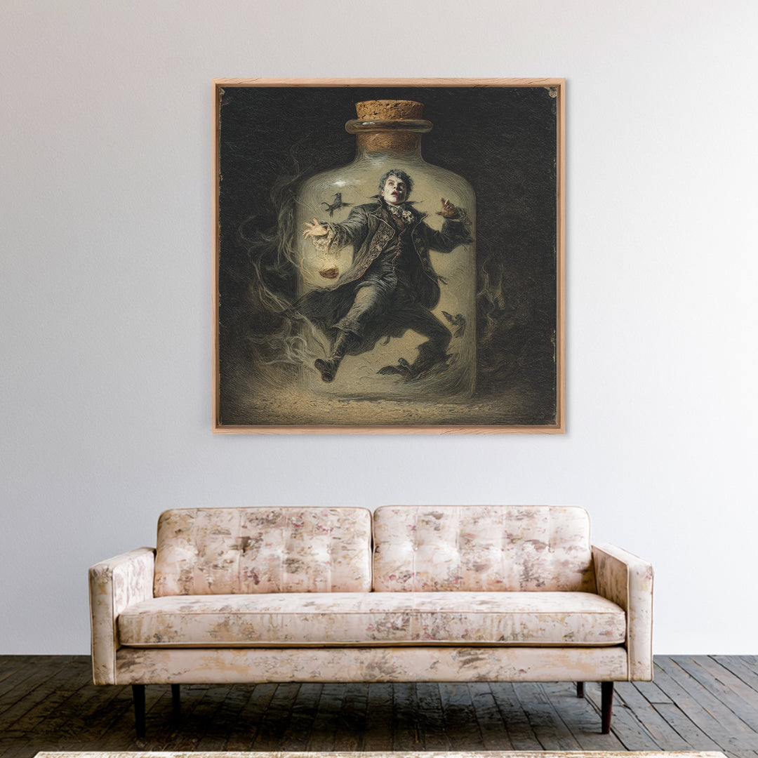 The Bottled Ghost, Gothic Nightmare Art, Square Wall Art, Gothic Horror Wall Art, Canvas Print, Halloween Wall Art, Seasonal Home Decor