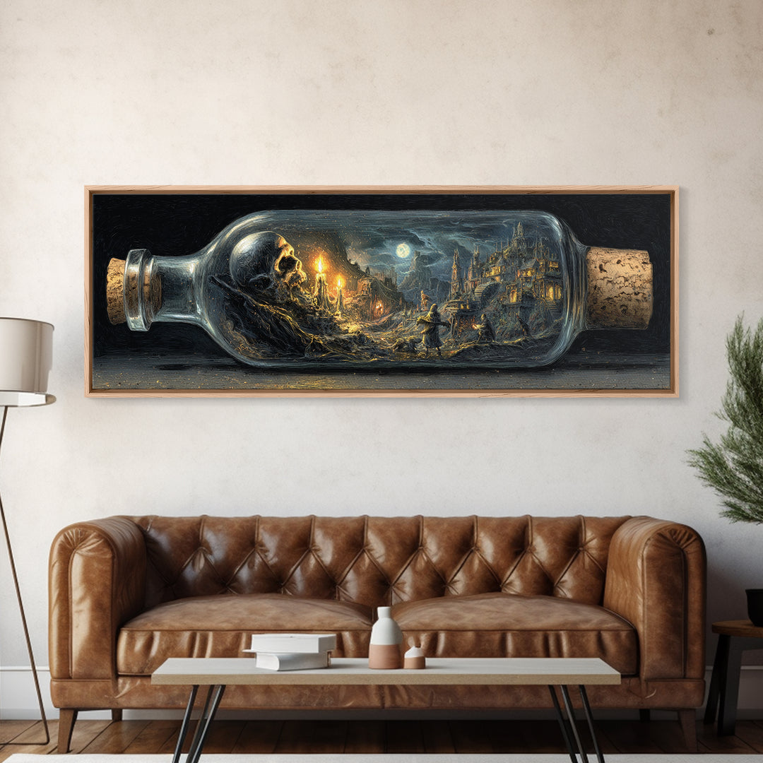 The Bottled Ghost, Apocalyptic Romantic Art, Extra Wide Wall Art, Dark Fantasy Wall Art, Canvas Print, Halloween Wall Art