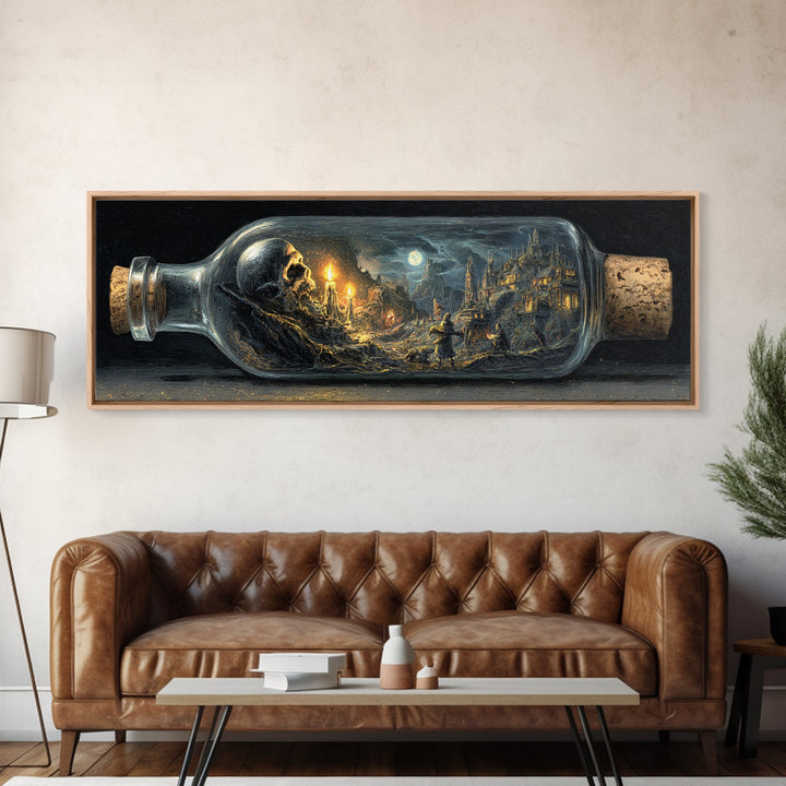 The Bottled Ghost, Apocalyptic Romantic Art, Extra Wide Wall Art, Dark Fantasy Wall Art, Canvas Print, Halloween Wall Art
