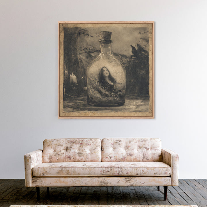 The Bottled Ghost, Symbolist Dream Art, Square Wall Art, Macabre Wall Art, Canvas Print, Halloween Wall Art, Dark Fantasy Art