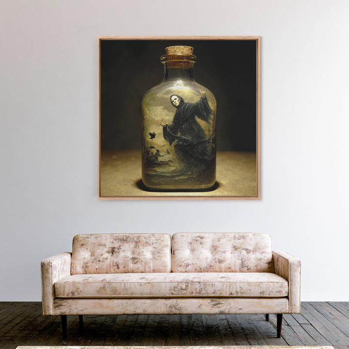 The Bottled Ghost, Symbolist Gothic Landscape, Square Wall Art, Dark Halloween Decor, Canvas Print, Halloween Wall Art, Horror Wall Art