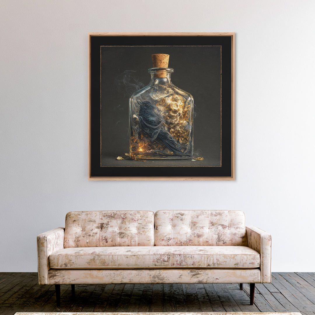 The Bottled Ghost, Ornate Symbolist Art, Square Wall Art, Dark Halloween Decor, Framed Canvas Print, Halloween Wall Art