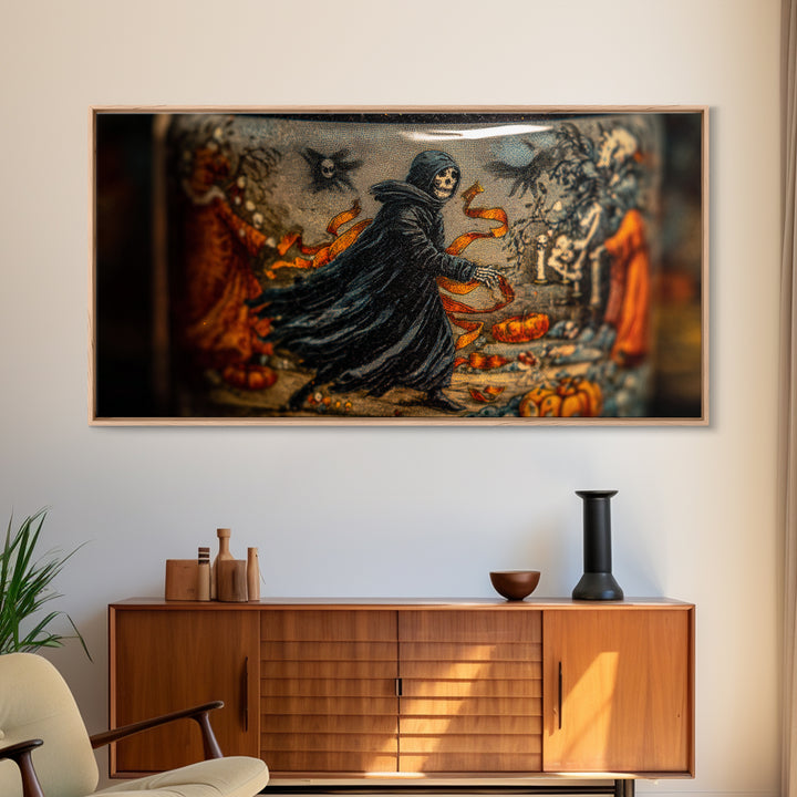 The Bottled Ghost, Grotesque Carnival Art, Wide Panoramic Art, Gothic Horror Wall Art, Framed Canvas Print, Halloween Wall Art