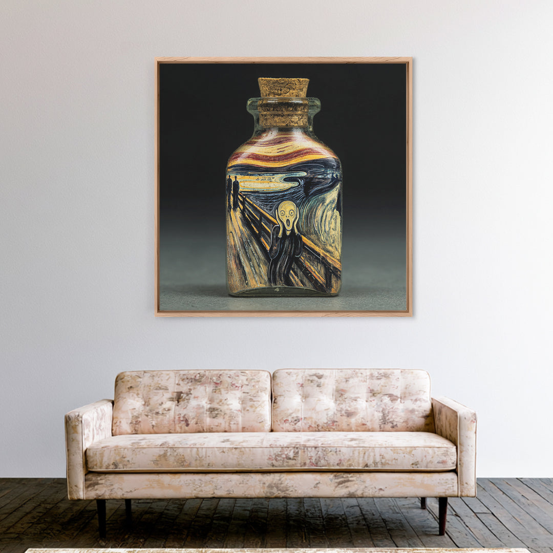 The Bottled Ghost, Expressionist Gothic Art, Square Wall Art, Gothic Horror Wall Art, Framed Canvas Print, Halloween Wall Art