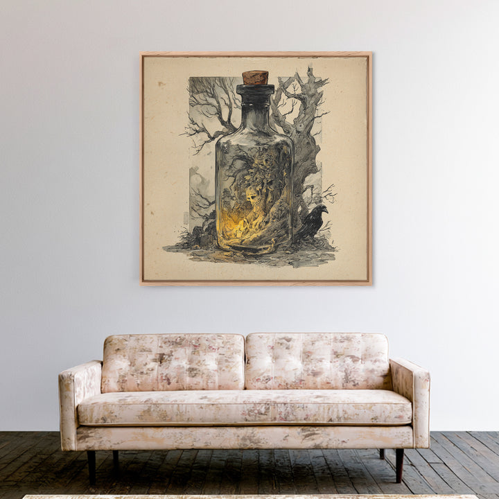 The Bottled Ghost, Gothic Storybook Art, Square Wall Art, Gothic Horror Wall Art, Canvas Print, Halloween Wall Art, Spooky Wall Decor