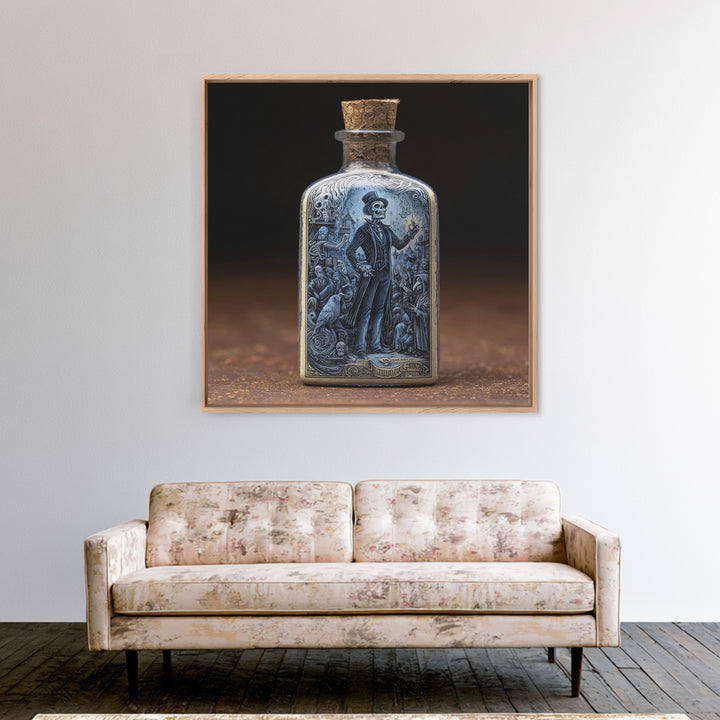 The Bottled Ghost, Macabre Folk Print Art, Square Wall Art, Dark Fantasy Wall Art, Framed Canvas Print, Halloween Wall Art