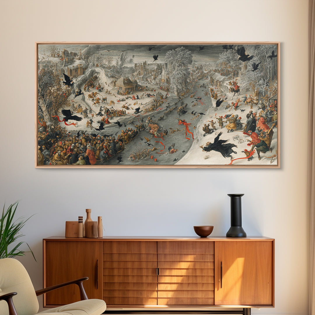 The Coffin Key, Northern Renaissance Horror, Wide Panoramic Art, Gothic Horror Wall Art, Framed Canvas Print, Halloween Wall Art