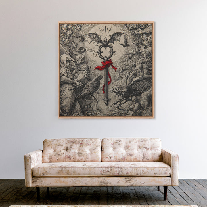 The Coffin Key, Renaissance Engraving Art, Square Wall Art, Dark Halloween Decor, Canvas Print, Halloween Wall Art, Spooky Wall Decor