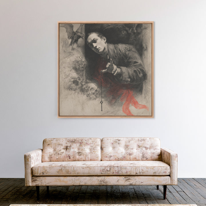 The Coffin Key, Symbolist Dream Art, Square Wall Art, Dark Fantasy Wall Art, Canvas Print, Halloween Wall Art, Dark Fantasy Art