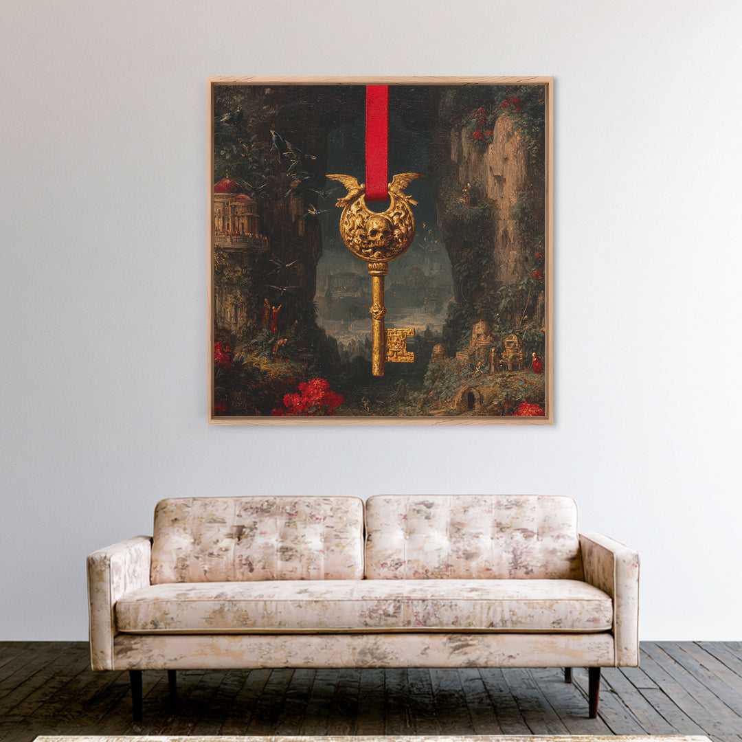 The Coffin Key, Ornate Symbolist Art, Square Wall Art, Gothic Horror Wall Art, Canvas Print, Halloween Wall Art, Seasonal Home Decor