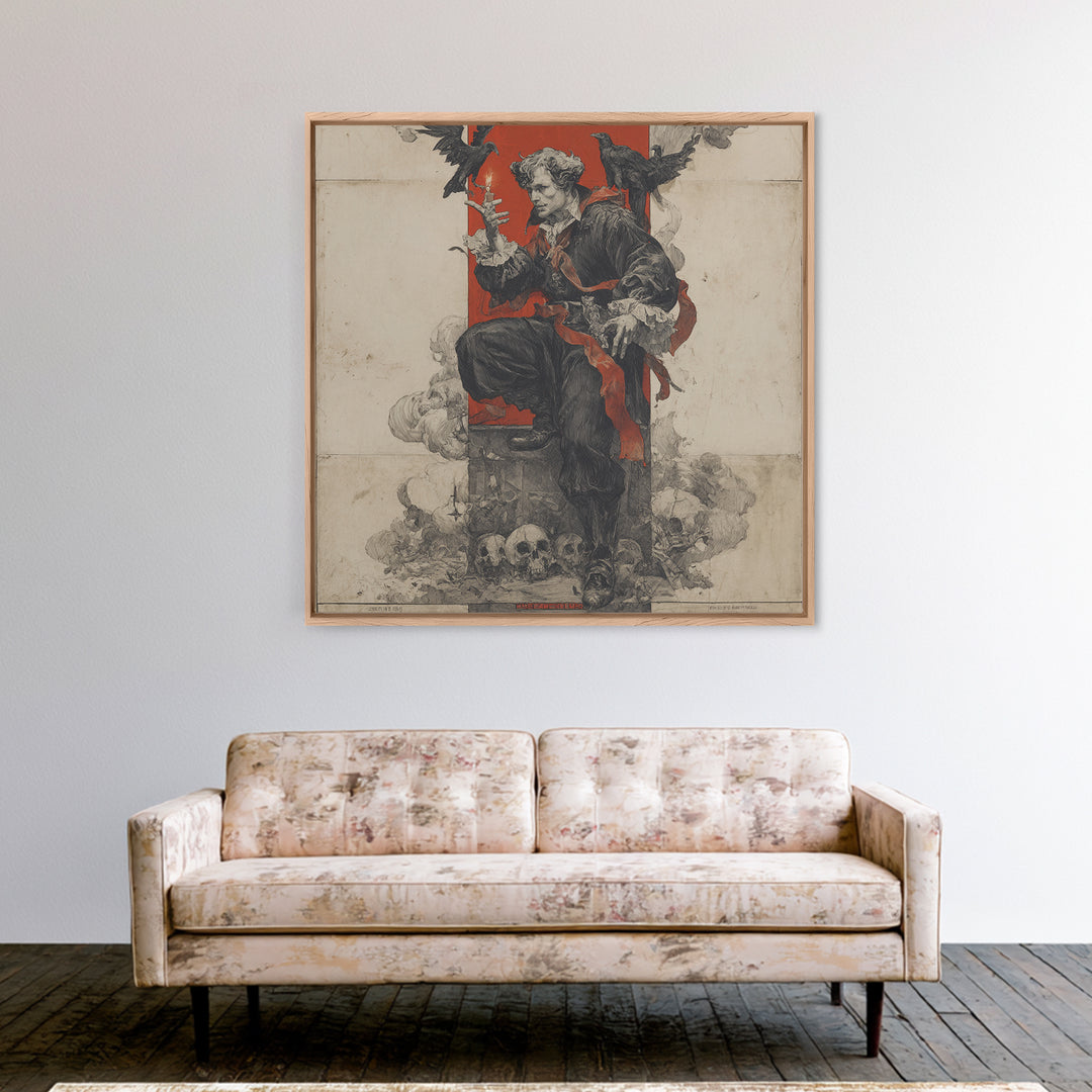 The Coffin Key, Symbolist Etching Art, Square Wall Art, Dark Halloween Decor, Framed Canvas Print, Halloween Wall Art, Statement Wall Art