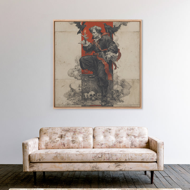 The Coffin Key, Symbolist Etching Art, Square Wall Art, Dark Halloween Decor, Framed Canvas Print, Halloween Wall Art, Statement Wall Art