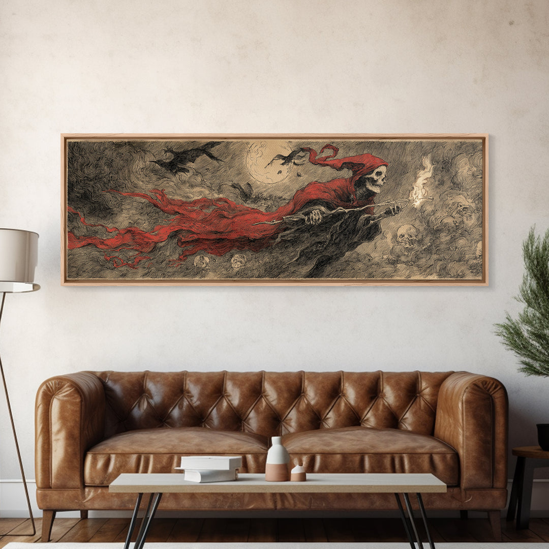 The Coffin Key, Expressionist Nightmare Art, Extra Wide Wall Art, Dark Halloween Decor, Framed Canvas Print, Halloween Wall Art