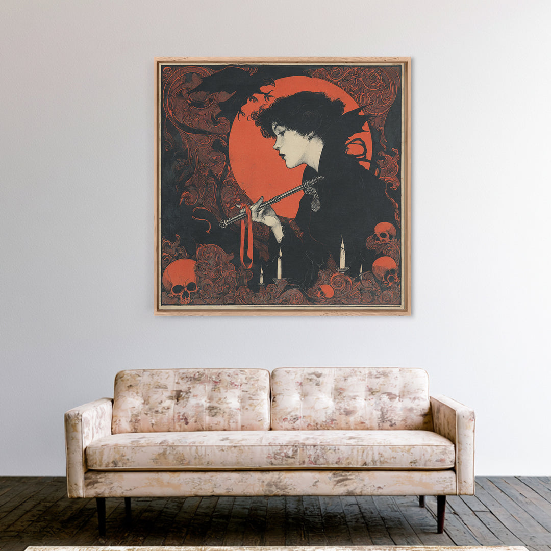 The Coffin Key, Decadent Line Art, Square Wall Art, Dark Fantasy Wall Art, Canvas Print, Halloween Wall Art, Spooky Wall Decor