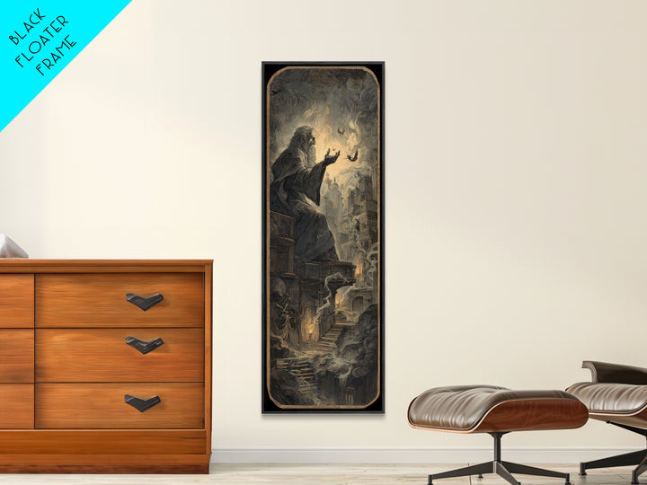 The Antique Spirit Board, Gothic Engraving Art, Tall Narrow Wall Art, Macabre Wall Art, Canvas Print, Halloween Wall Art