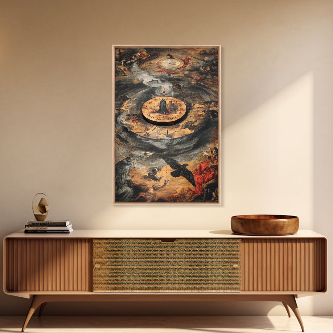 The Antique Spirit Board, Dark Renaissance Art, Vertical Wall Art, Dark Halloween Decor, Canvas Print, Halloween Wall Art