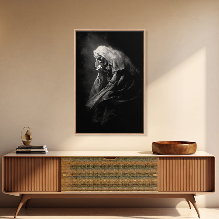 The Antique Spirit Board, Dark Romantic Horror Art, Vertical Wall Art, Dark Fantasy Wall Art, Framed Canvas Print, Halloween Wall Art