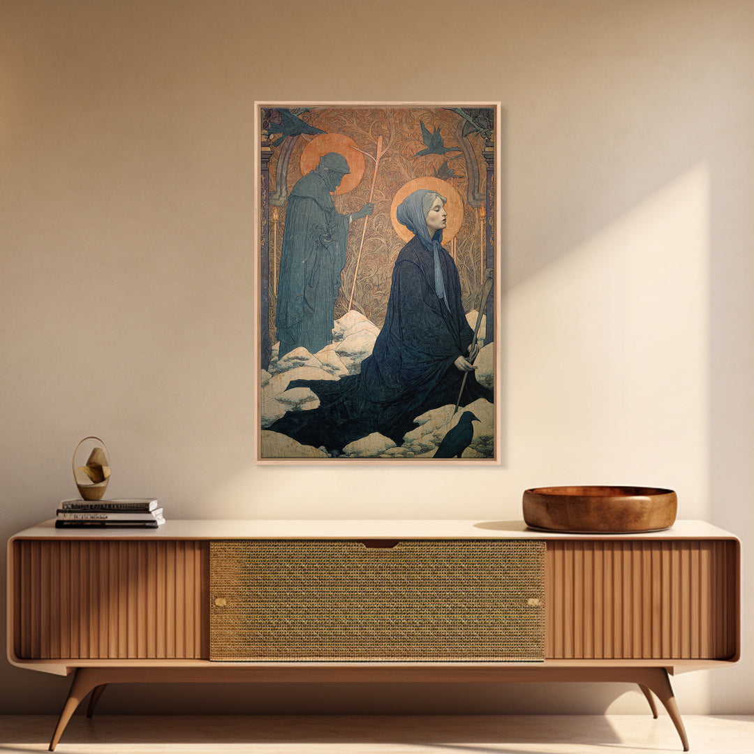 The Antique Spirit Board, Symbolist Death Art, Vertical Wall Art, Macabre Wall Art, Framed Canvas Print, Halloween Wall Art