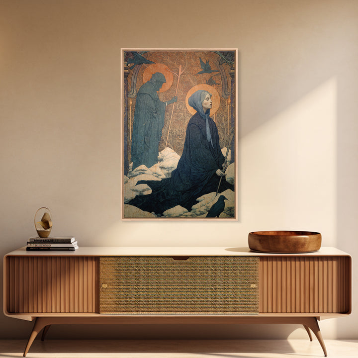The Antique Spirit Board, Symbolist Death Art, Vertical Wall Art, Macabre Wall Art, Framed Canvas Print, Halloween Wall Art
