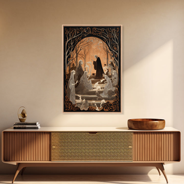 The Antique Spirit Board, Decadent Line Art, Vertical Wall Art, Macabre Wall Art, Framed Canvas Print, Halloween Wall Art