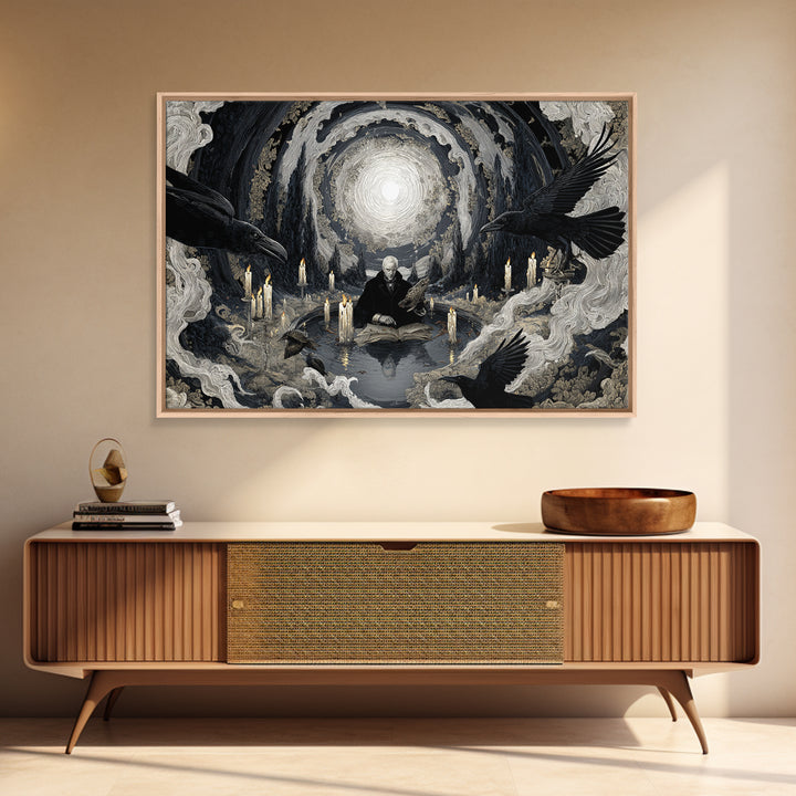 The Raven-Feather Quill, Symbolist Gothic Landscape, Landscape Wall Art, Gothic Horror Wall Art, Framed Canvas Print, Halloween Wall Art
