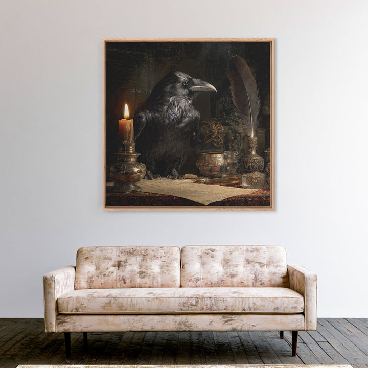 The Raven-Feather Quill, Ornate Symbolist Art, Square Wall Art, Macabre Wall Art, Canvas Print, Halloween Wall Art, Gothic Home Decor