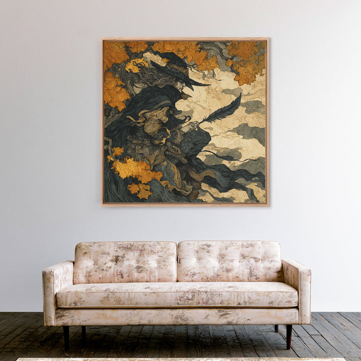 The Raven-Feather Quill, Gothic Storybook Art, Square Wall Art, Gothic Horror Wall Art, Canvas Print, Halloween Wall Art