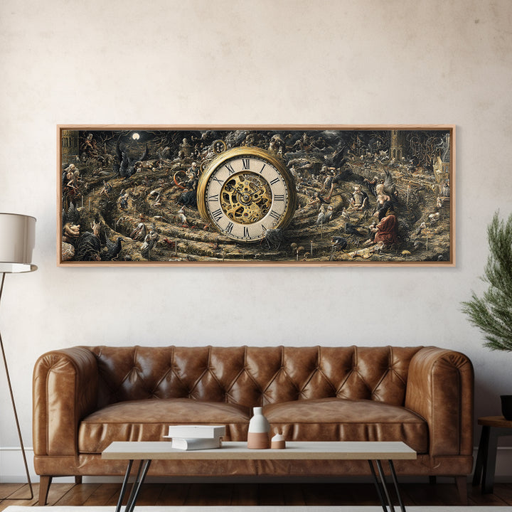 The Cursed Pocket Watch, Medieval Grotesque Art, Extra Wide Wall Art, Dark Halloween Decor, Framed Canvas Print, Halloween Wall Art