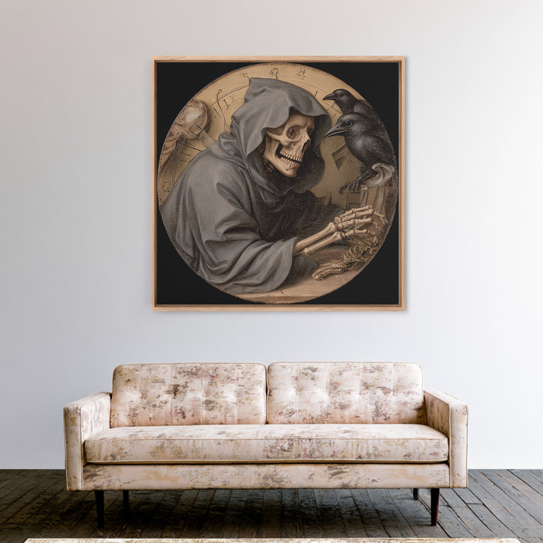 The Cursed Pocket Watch, Danse Macabre Art, Square Wall Art, Macabre Wall Art, Framed Canvas Print, Halloween Wall Art