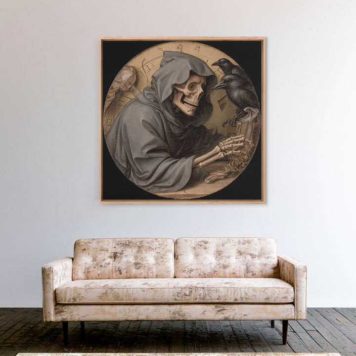 The Cursed Pocket Watch, Danse Macabre Art, Square Wall Art, Macabre Wall Art, Framed Canvas Print, Halloween Wall Art