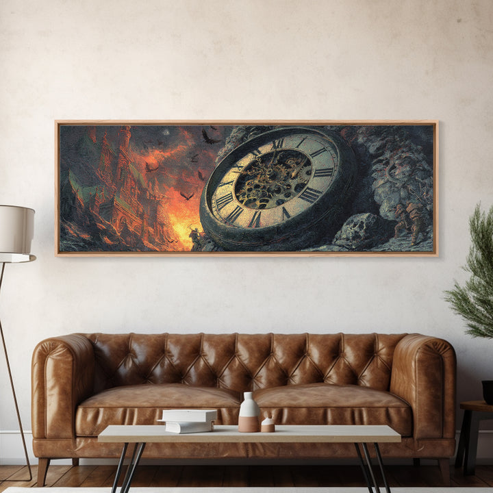 The Cursed Pocket Watch, Apocalyptic Romantic Art, Extra Wide Wall Art, Macabre Wall Art, Framed Canvas Print, Halloween Wall Art