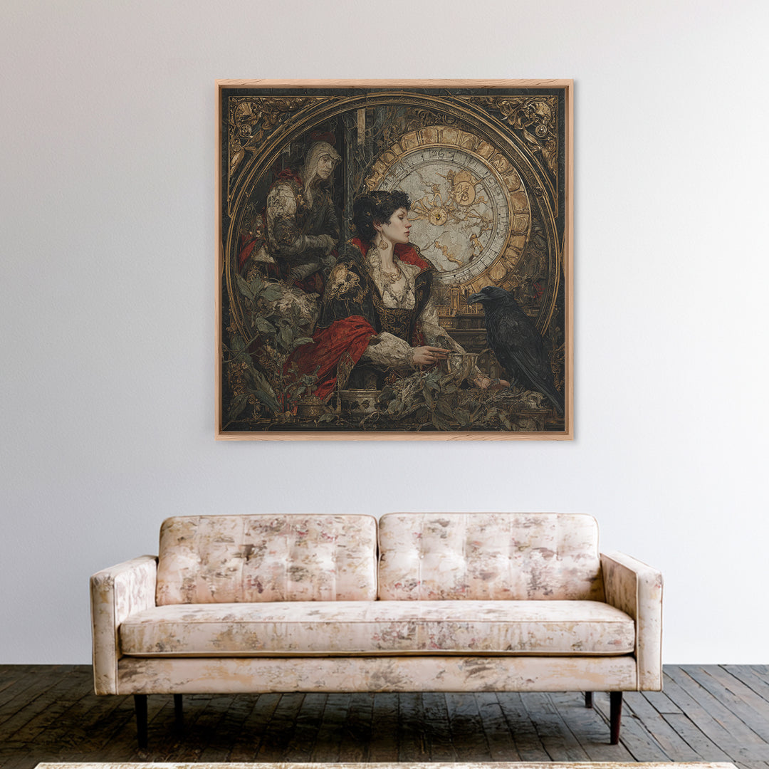 The Cursed Pocket Watch, Ornate Symbolist Art, Square Wall Art, Gothic Horror Wall Art, Framed Canvas Print, Halloween Wall Art