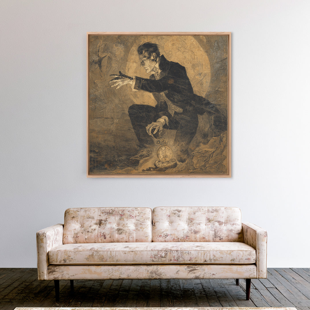 The Cursed Pocket Watch, Decadent Gothic Art, Square Wall Art, Dark Fantasy Wall Art, Framed Canvas Print, Halloween Wall Art
