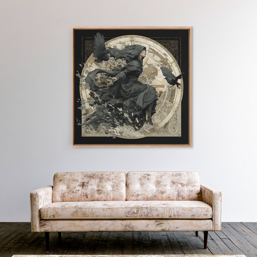 The Cursed Pocket Watch, Symbolist Death Art, Square Wall Art, Dark Halloween Decor, Canvas Print, Halloween Wall Art