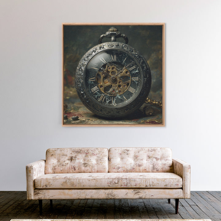 The Cursed Pocket Watch, Dark Symbolist Art, Square Wall Art, Dark Fantasy Wall Art, Framed Canvas Print, Halloween Wall Art