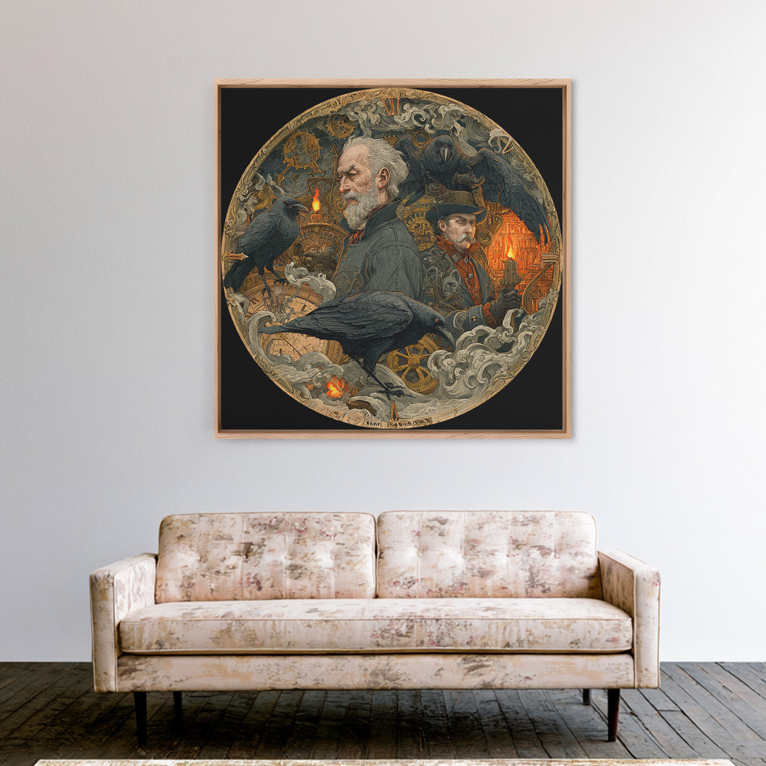 The Cursed Pocket Watch, Symbolist Etching Art, Square Wall Art, Dark Halloween Decor, Canvas Print, Halloween Wall Art