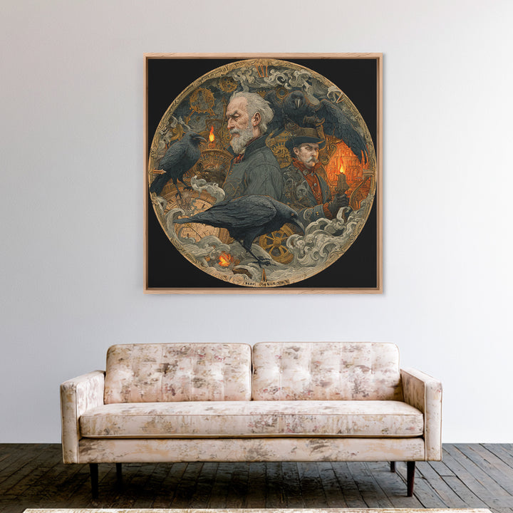 The Cursed Pocket Watch, Symbolist Etching Art, Square Wall Art, Dark Halloween Decor, Canvas Print, Halloween Wall Art