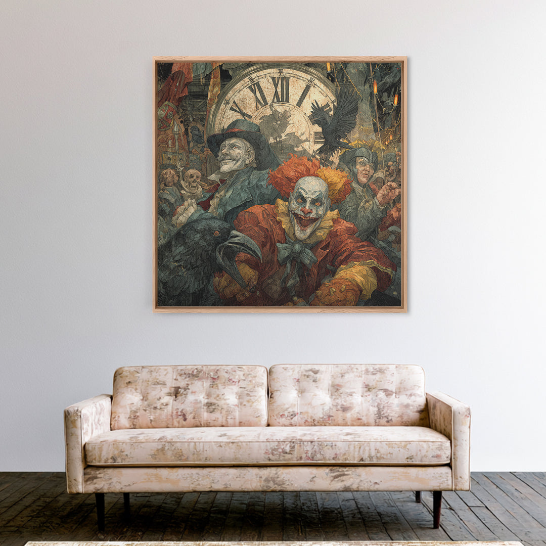 The Cursed Pocket Watch, Grotesque Carnival Art, Square Wall Art, Dark Fantasy Wall Art, Canvas Print, Halloween Wall Art