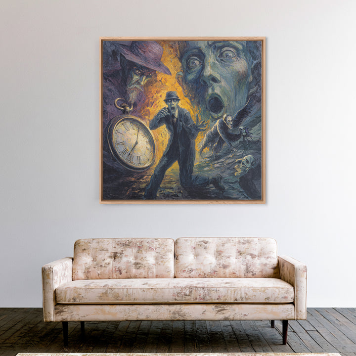 The Cursed Pocket Watch, Expressionist Gothic Art, Square Wall Art, Dark Halloween Decor, Framed Canvas Print, Halloween Wall Art