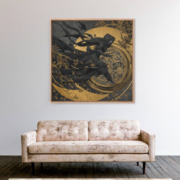 The Cursed Pocket Watch, Decadent Line Art, Square Wall Art, Dark Halloween Decor, Framed Canvas Print, Halloween Wall Art