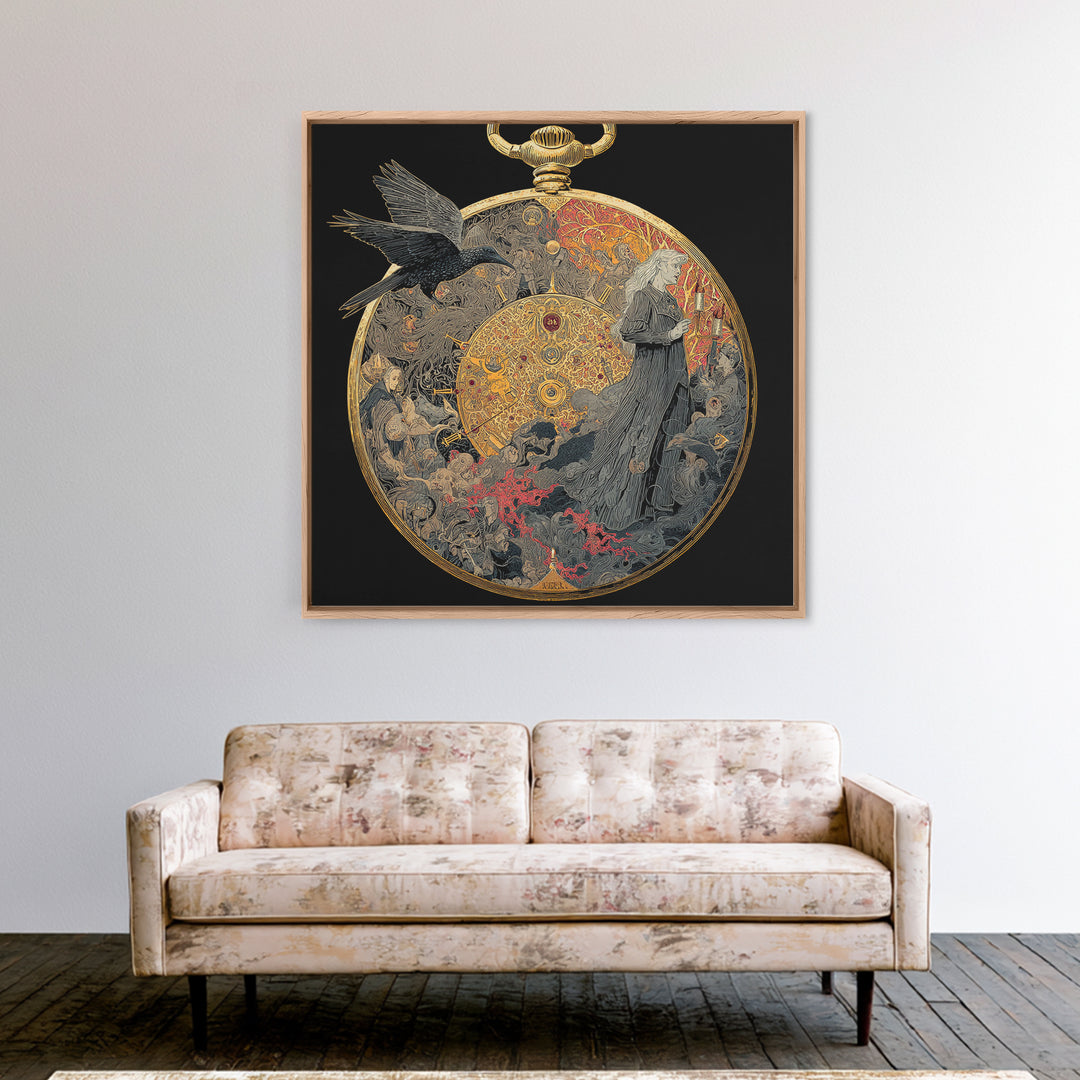 The Cursed Pocket Watch, Stained Glass Gothic Art, Square Wall Art, Macabre Wall Art, Canvas Print, Halloween Wall Art, Spooky Wall Decor