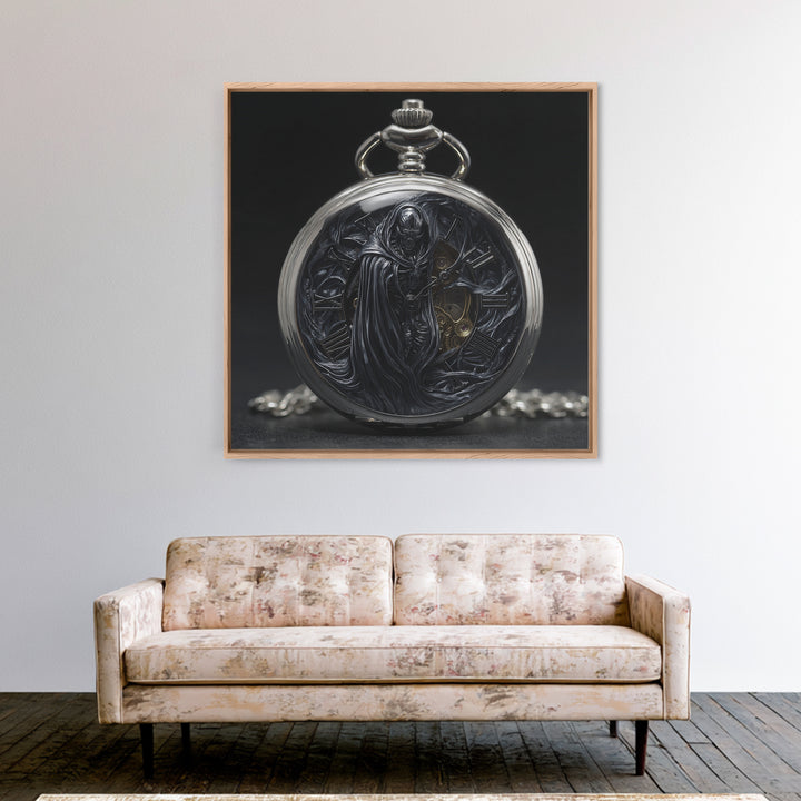 The Cursed Pocket Watch, Biomechanical Horror Art, Square Wall Art, Macabre Wall Art, Canvas Print, Halloween Wall Art, Horror Wall Art