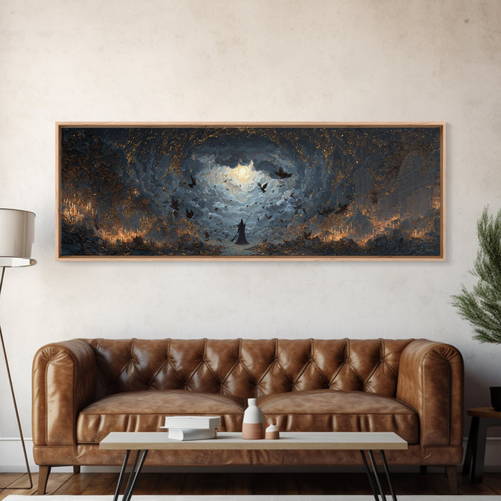 The Witch'S Broom, Apocalyptic Romantic Art, Extra Wide Wall Art, Macabre Wall Art, Framed Canvas Print, Halloween Wall Art