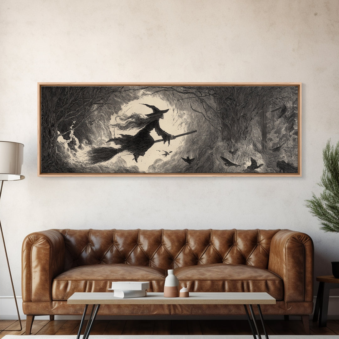 The Witch'S Broom, Expressionist Nightmare Art, Extra Wide Wall Art, Macabre Wall Art, Canvas Print, Halloween Wall Art, Spooky Wall Decor