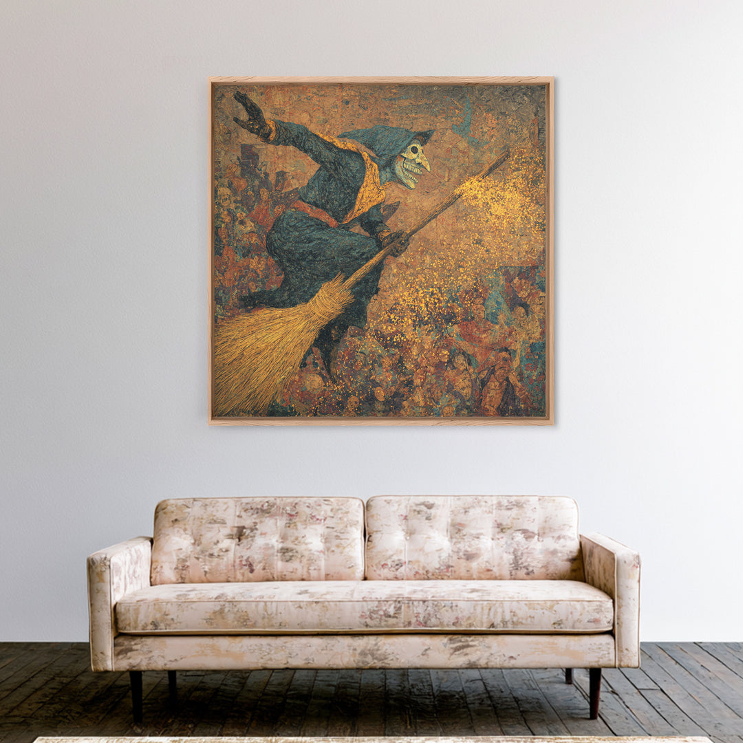 The Witch'S Broom, Grotesque Carnival Art, Square Wall Art, Dark Fantasy Wall Art, Framed Canvas Print, Halloween Wall Art
