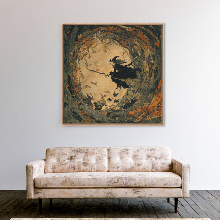 The Witch'S Broom, Gothic Storybook Art, Square Wall Art, Macabre Wall Art, Canvas Print, Halloween Wall Art, Spooky Wall Decor
