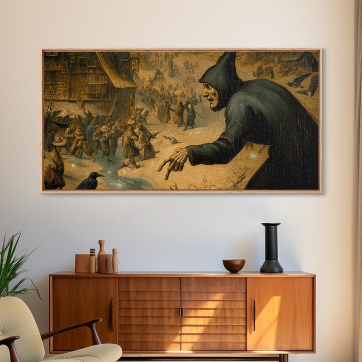 The Bone-Handled Lantern, Northern Renaissance Horror, Wide Panoramic Art, Dark Fantasy Wall Art, Canvas Print, Halloween Wall Art