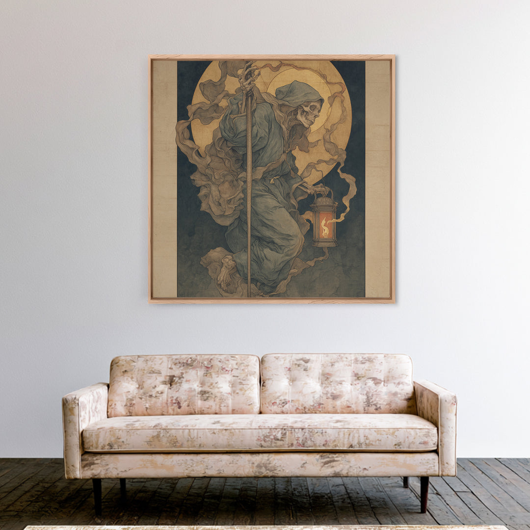 The Bone-Handled Lantern, Dark Renaissance Art, Square Wall Art, Dark Fantasy Wall Art, Canvas Print, Halloween Wall Art
