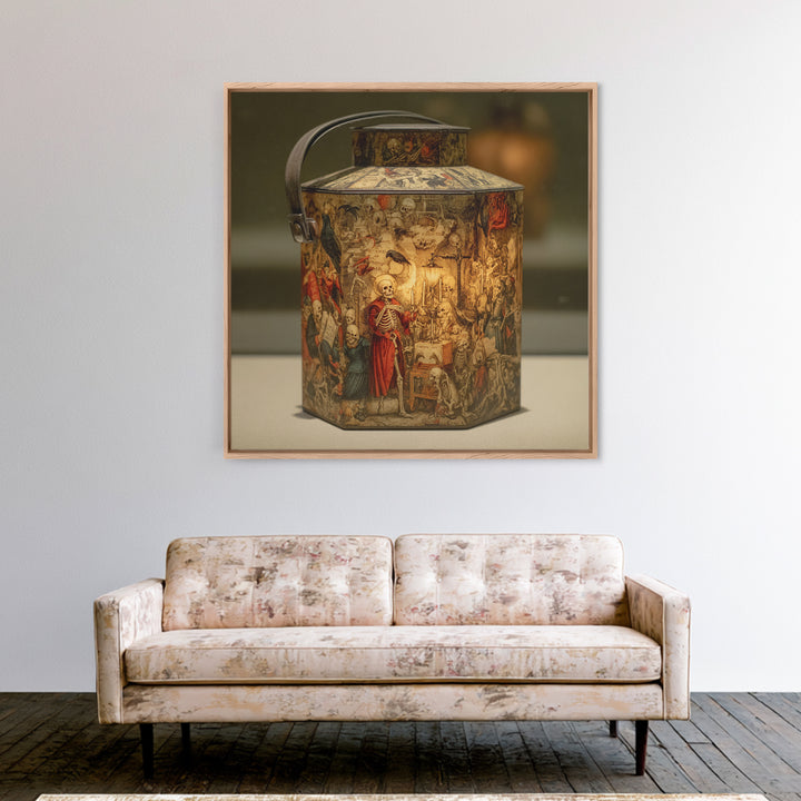 The Bone-Handled Lantern, Danse Macabre Art, Square Wall Art, Macabre Wall Art, Canvas Print, Halloween Wall Art