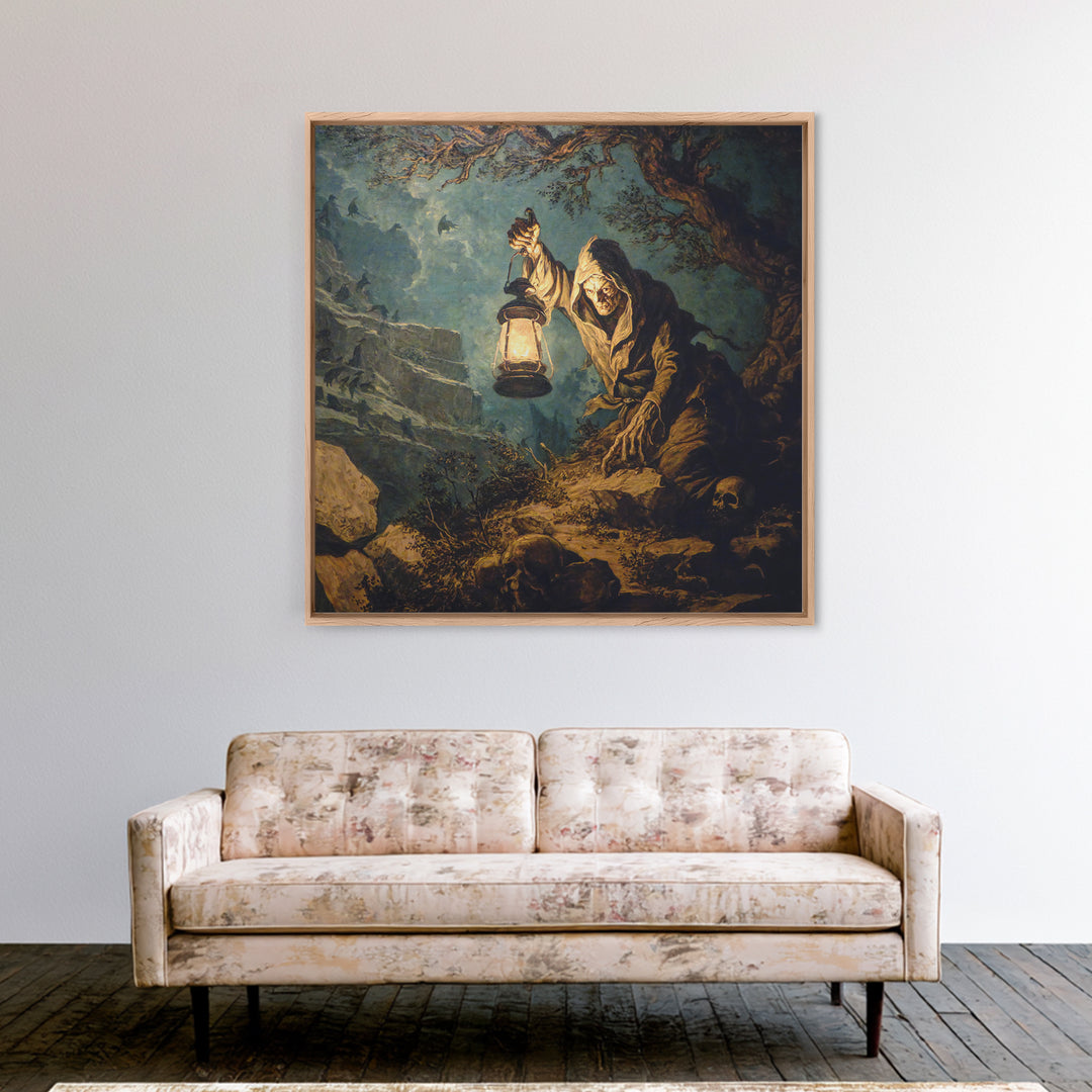 The Bone-Handled Lantern, Baroque Witchcraft Art, Square Wall Art, Macabre Wall Art, Canvas Print, Halloween Wall Art, Horror Wall Art